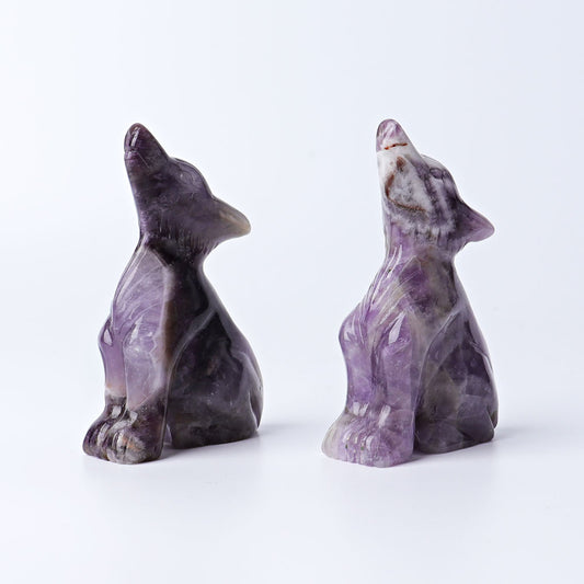 3" Dream Amethyst Wolf Crystal Carvings