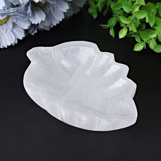 4.8" Selenite Leaf Shape Bowl Crystal Carving
