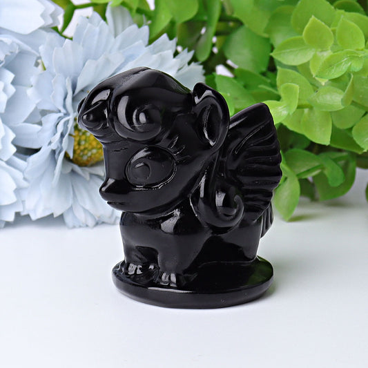 2.3" Black Obsidian Unicorn Crystal Carvings