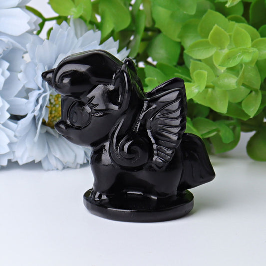 2.3" Black Obsidian Unicorn Crystal Carvings
