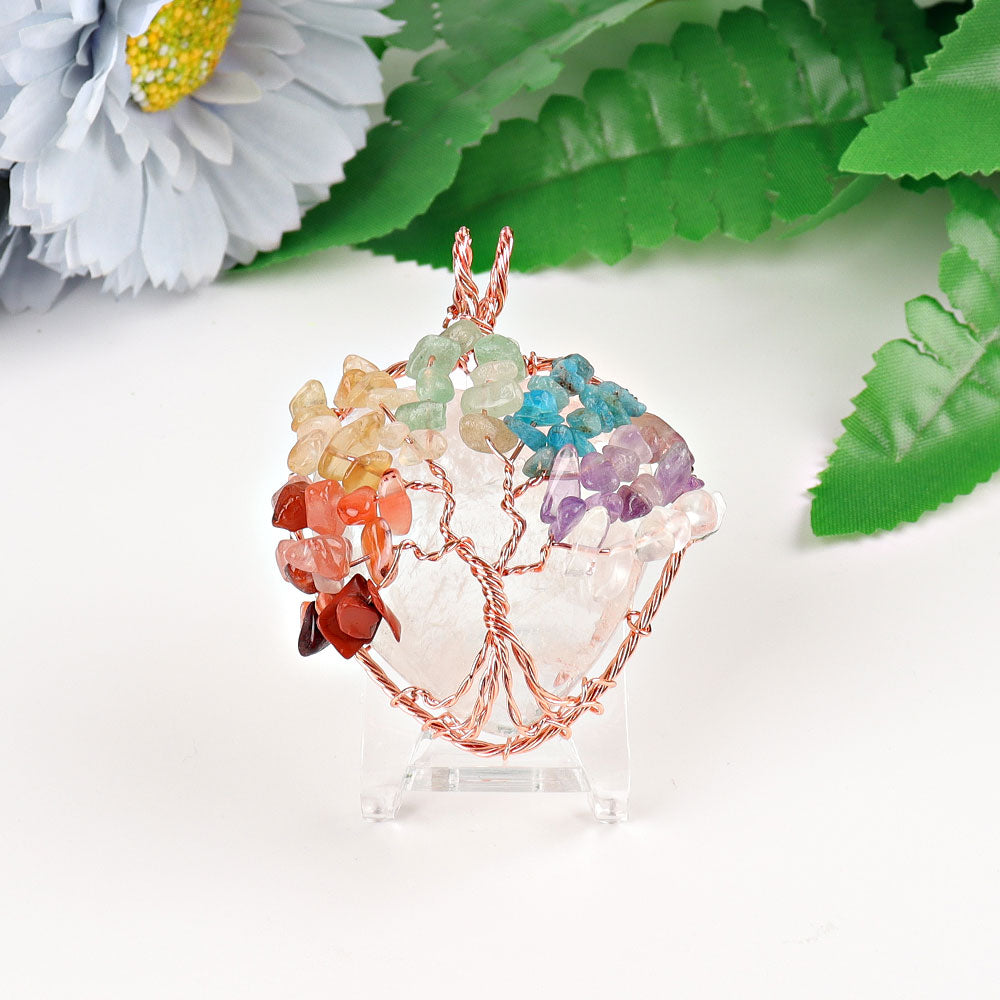 2" Chakra Tree of Life Wire Wrapped Heart Pendant