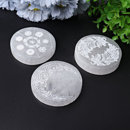 3.2" Selenite Coaster with Printing Selenite Crystal Charging Plate