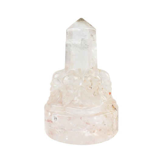 Clear Quartz Crystal Point with Carving Skull Decor
