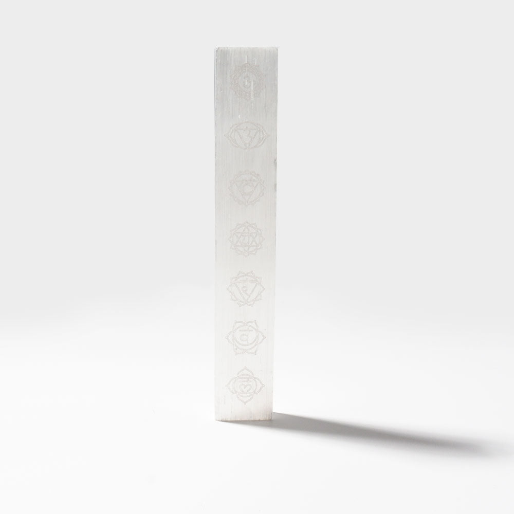 Selenite Stick White With Laser Engraved Chakra Pattern