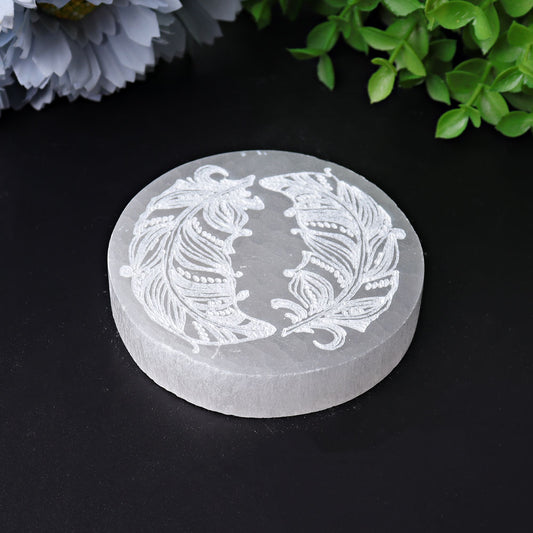 3.2" Selenite Coaster with Printing Selenite Crystal Charging Plate