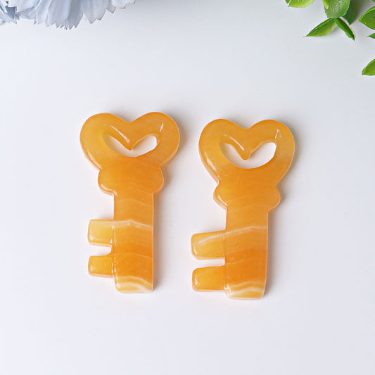 2.3" Orange Calcite Heart Key Crystal Carvings