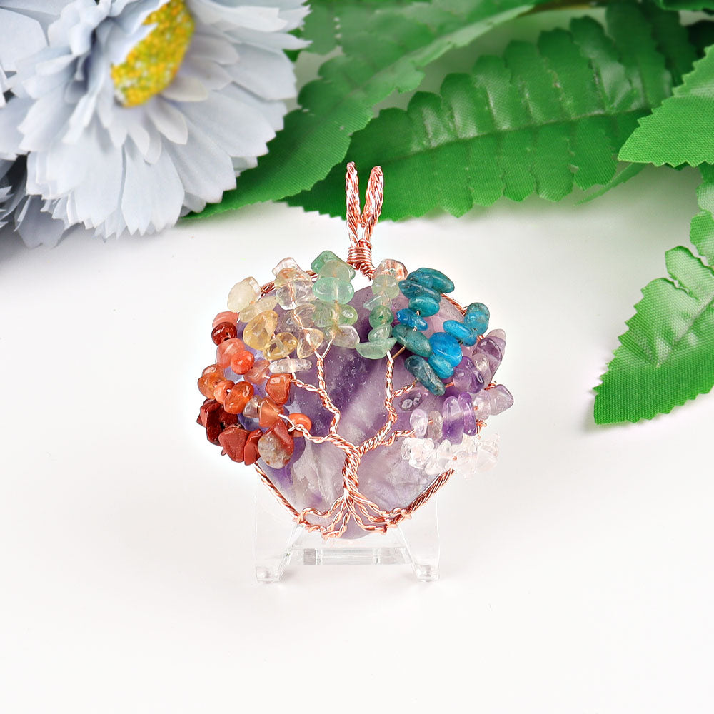 2" Chakra Tree of Life Wire Wrapped Heart Pendant