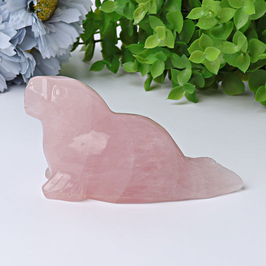 3.8" Rose Quartz Seal Crystal Carvings