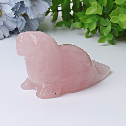 3.8" Rose Quartz Seal Crystal Carvings