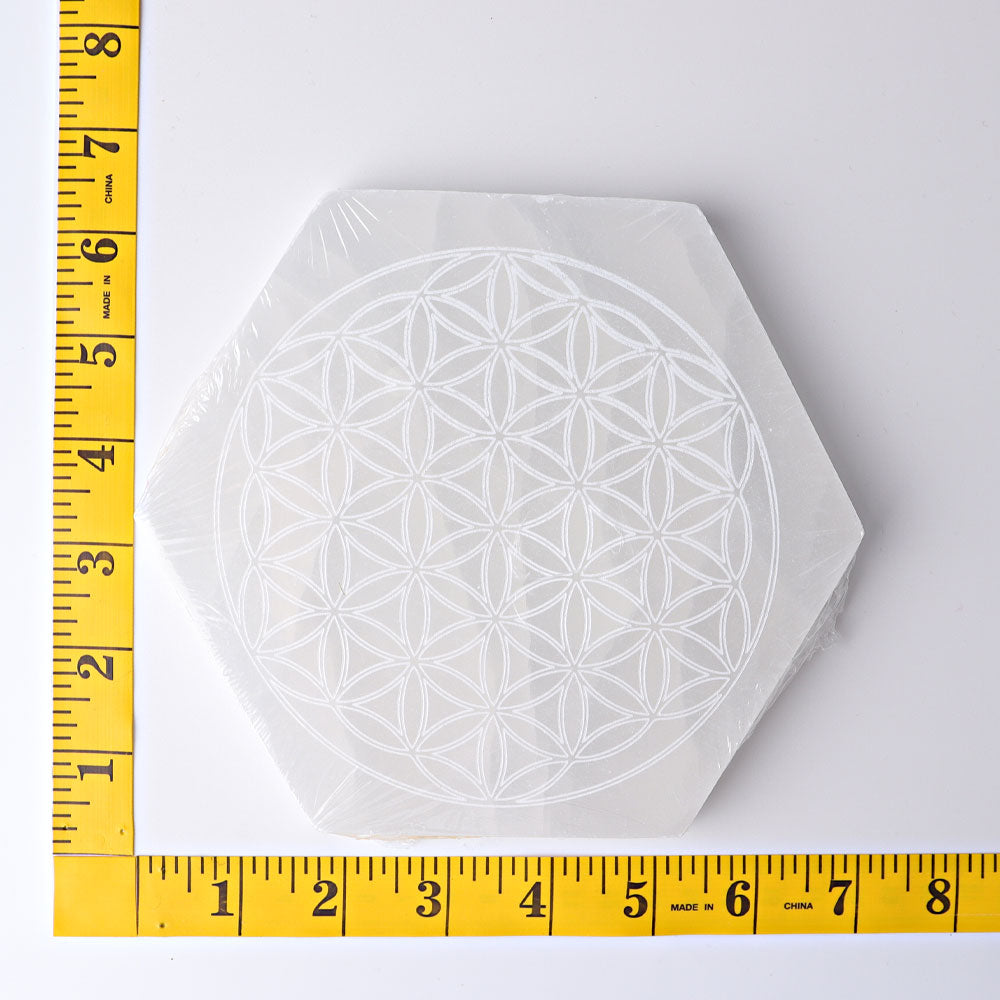 6" Hexagon Selenite Coaster with Printing Selenite Crystal Charging Plate