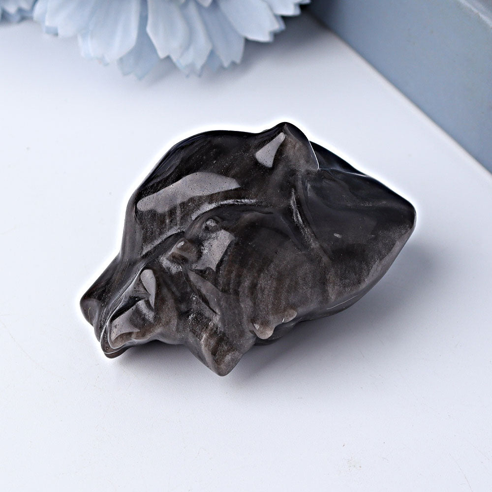 2.7" Silver Obsidian Heart Crystal Carvings