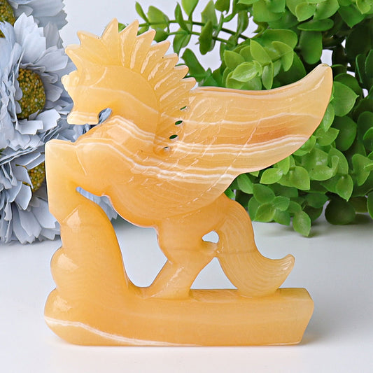 4.8" Yellow Calcite Unicorn Crystal Carvings Free Form