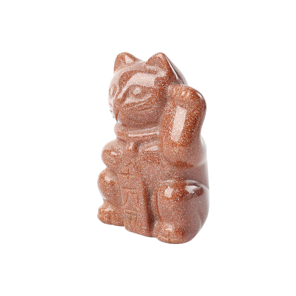 2" Gold Sandstone Crystal Carving Lucky Cat
