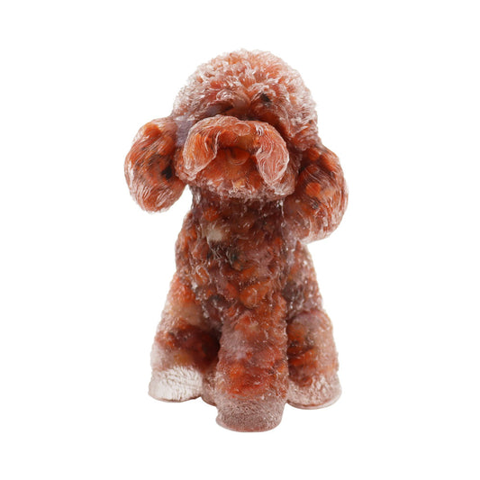 Resin Dog Figurines with Carnelian Gravel Toy Poodle for Kids Gifts