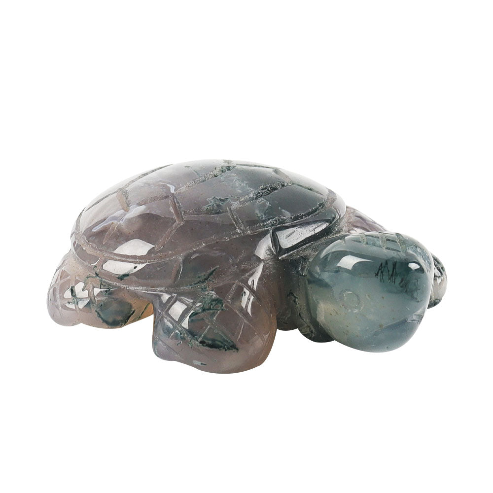 Crystal Carving Moss Agate Turtle Figurine