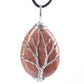 Teardrop Shape Crystal Stone Wire Wrapped Copper Tree of Life Chakra Pendant