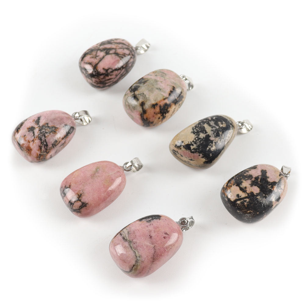 Natural Rhodonite Healing Crystal Polished Stones Irregular Crystal Pendant for Gift