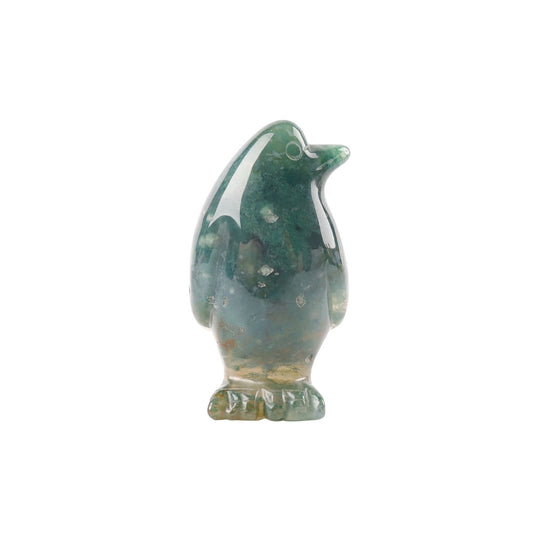 2" Moss Agate Crystal Carving Penguin Free Form