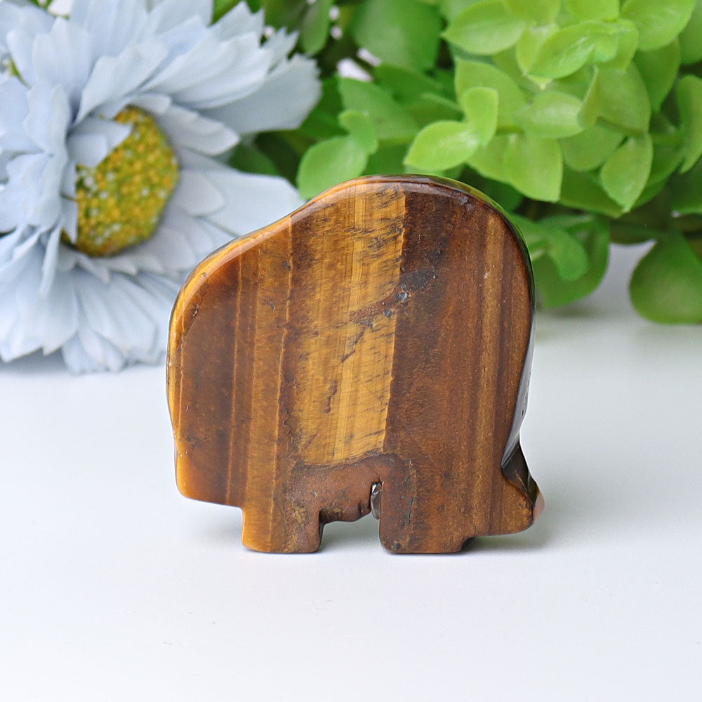1.8" Yellow Tiger's Eye Elephant Baby & Mother Crystal Carvings