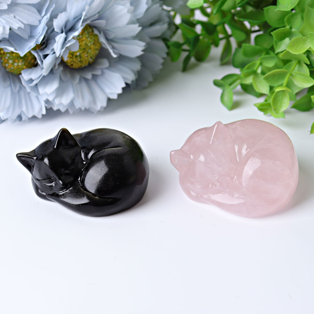 2.1" Sleeping Cat Crystal Carvings