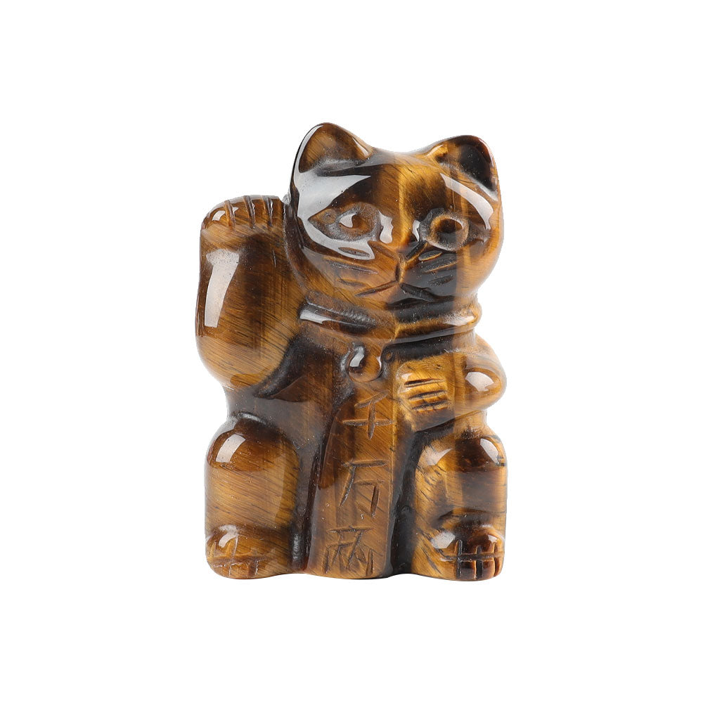 2" Tiger Eye Crystal Carving Lucky Cat