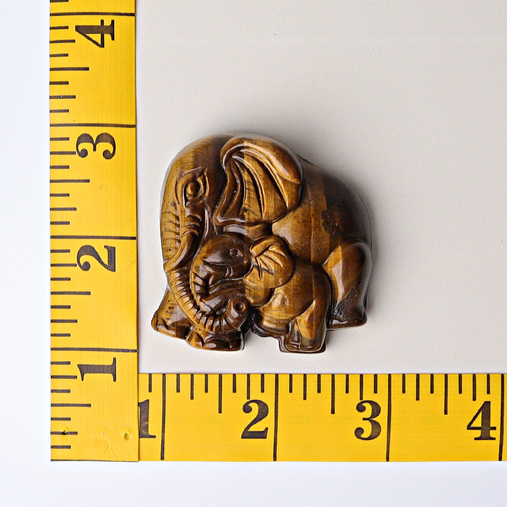 1.8" Yellow Tiger's Eye Elephant Baby & Mother Crystal Carvings