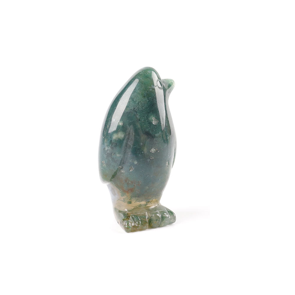 2" Moss Agate Crystal Carving Penguin Free Form