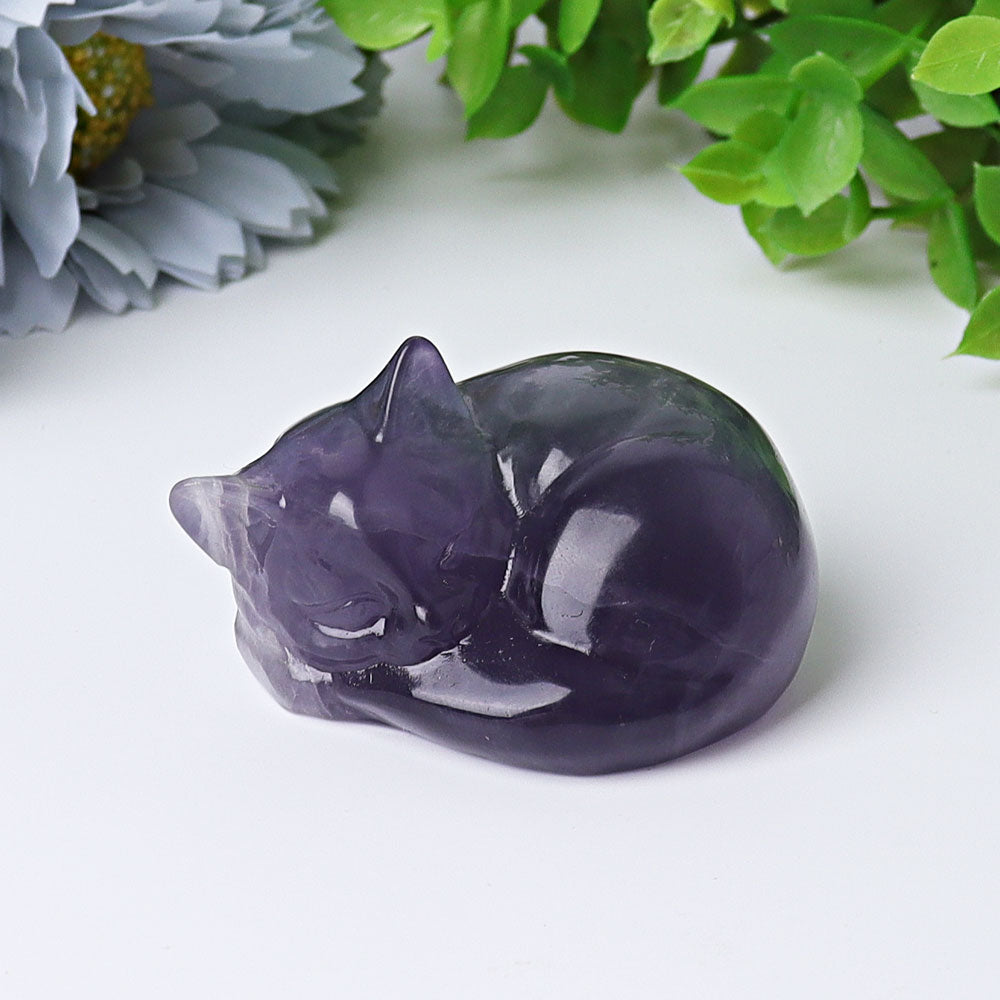 2" Fluorite Sleeping Cat Crystal Carvings