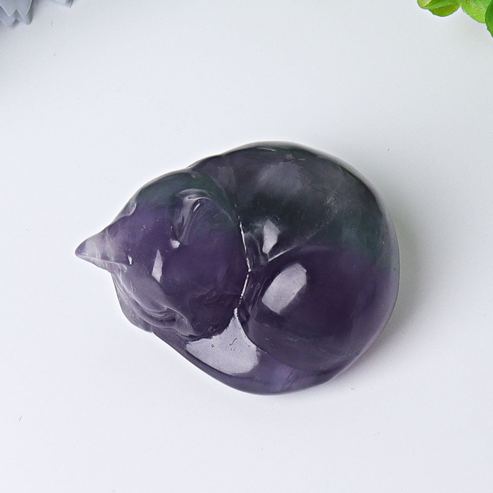 2" Fluorite Sleeping Cat Crystal Carvings