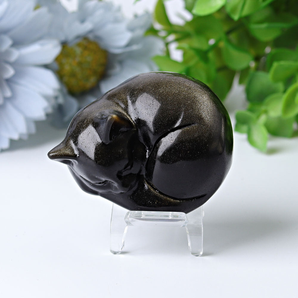 2.1" Sleeping Cat Crystal Carvings