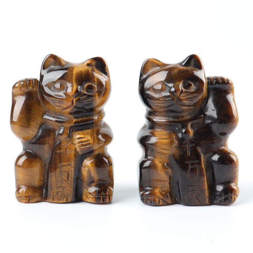 2" Tiger Eye Crystal Carving Lucky Cat