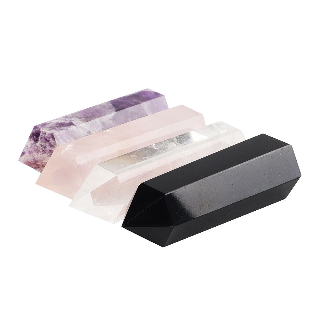 4pcs Amethyst Rose Quartz Rock Quartz Black Obsidian Natural Crystal Points  Wands for Healing