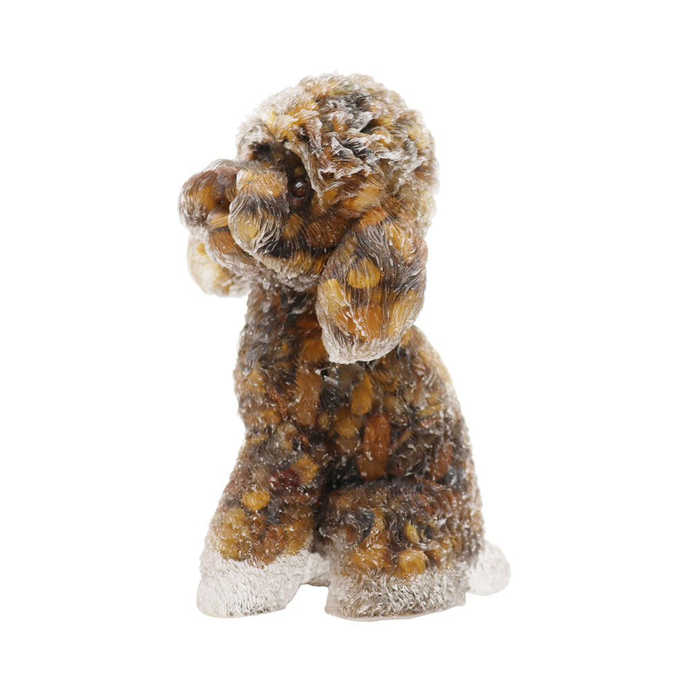 Resin Dog Figurines with Tiger Eye Gravel Toy Poodle for Kids Gifts