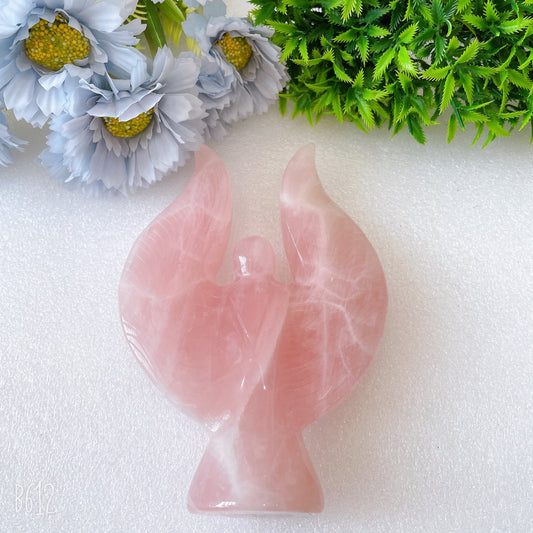 6" Rose Quartz Angel Crystal Carvings