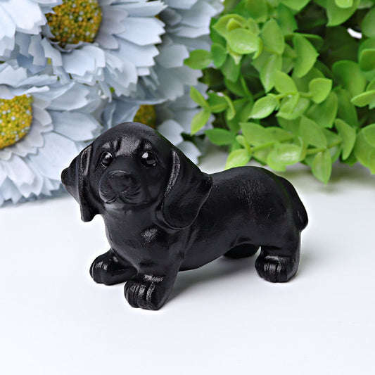 2.7" Black Obsidian Dog Crystal Carving