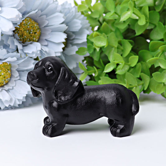 2.7" Black Obsidian Dog Crystal Carving