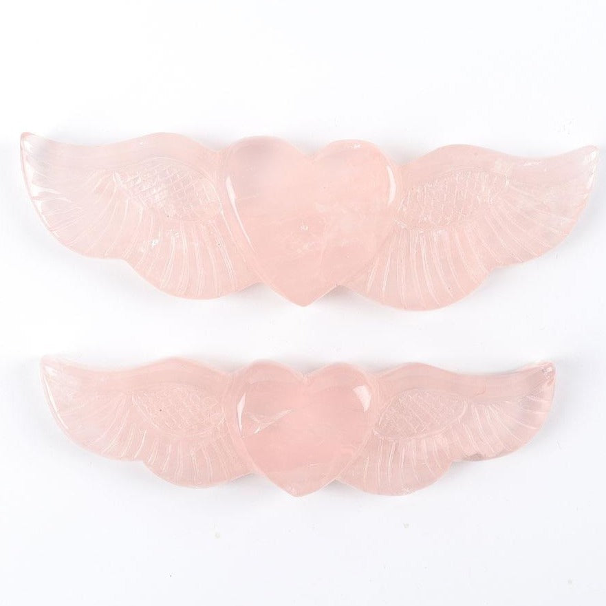 Rose Quartz Carved Heart with Wings