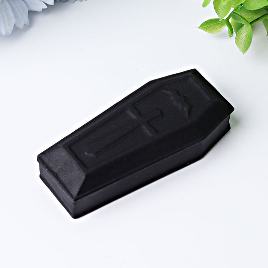 3.1" Matt Black Obsidian Coffin Crystal Carvings