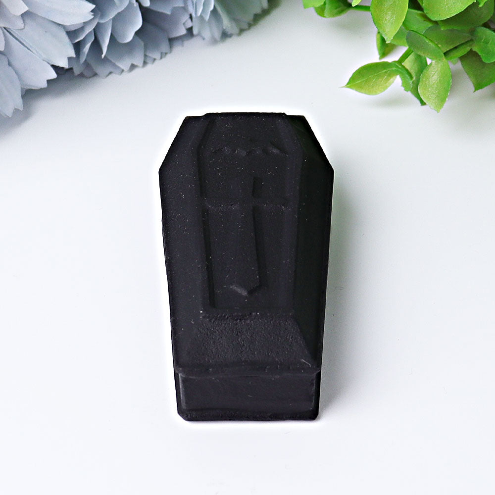 3.1" Matt Black Obsidian Coffin Crystal Carvings