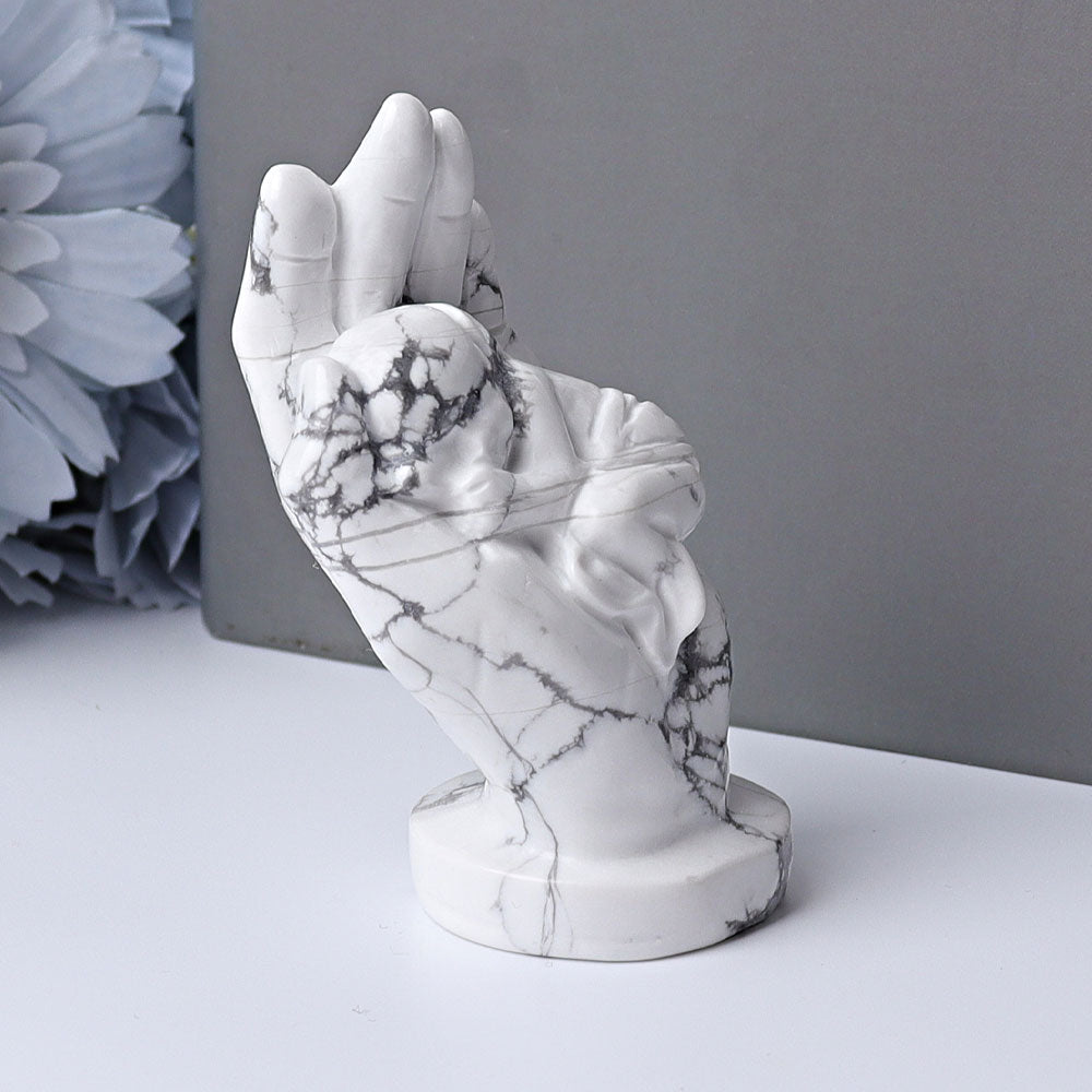 3" Howlite Hand with Sleeping Kid Crystal Carvings