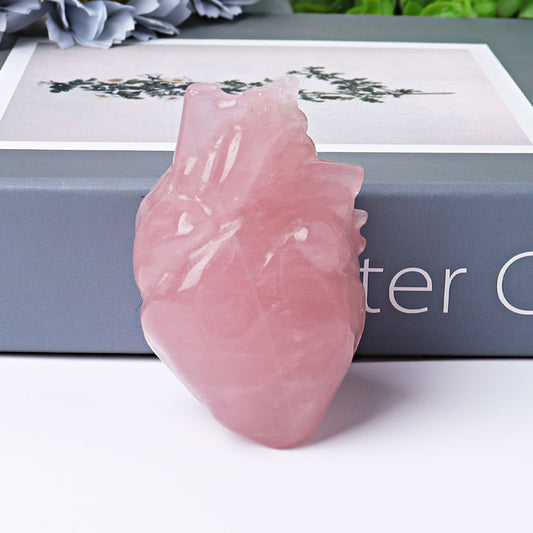 2.6" Rose Quartz Heart Crystal Carvings