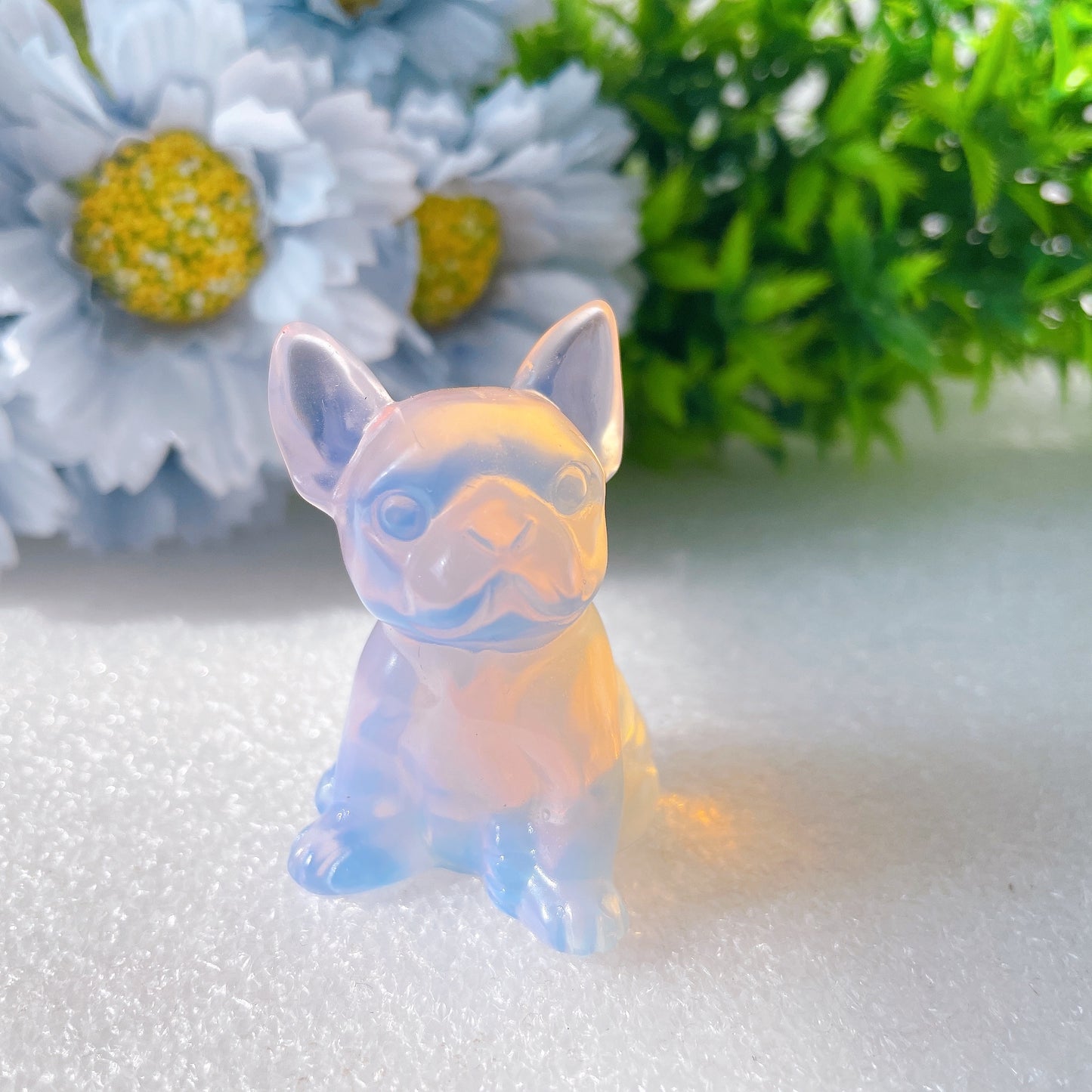 1.9" Pink Blue Opalite Bull Dog Crystal Carvings