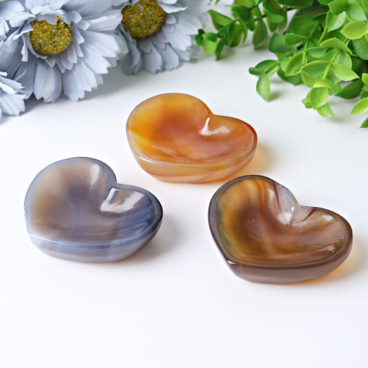 2.1" Agate Heart Shape Bowl Crystal Carvings
