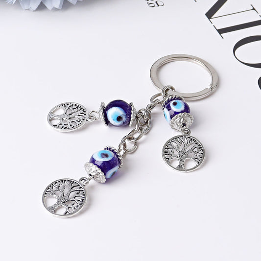 Three Devil's Eye with Life Tree Tassel Key Chain for DIY