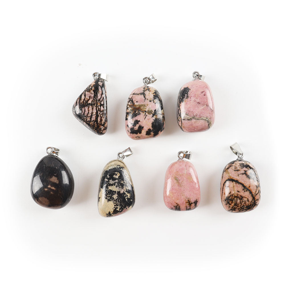 Natural Rhodonite Healing Crystal Polished Stones Irregular Crystal Pendant for Gift