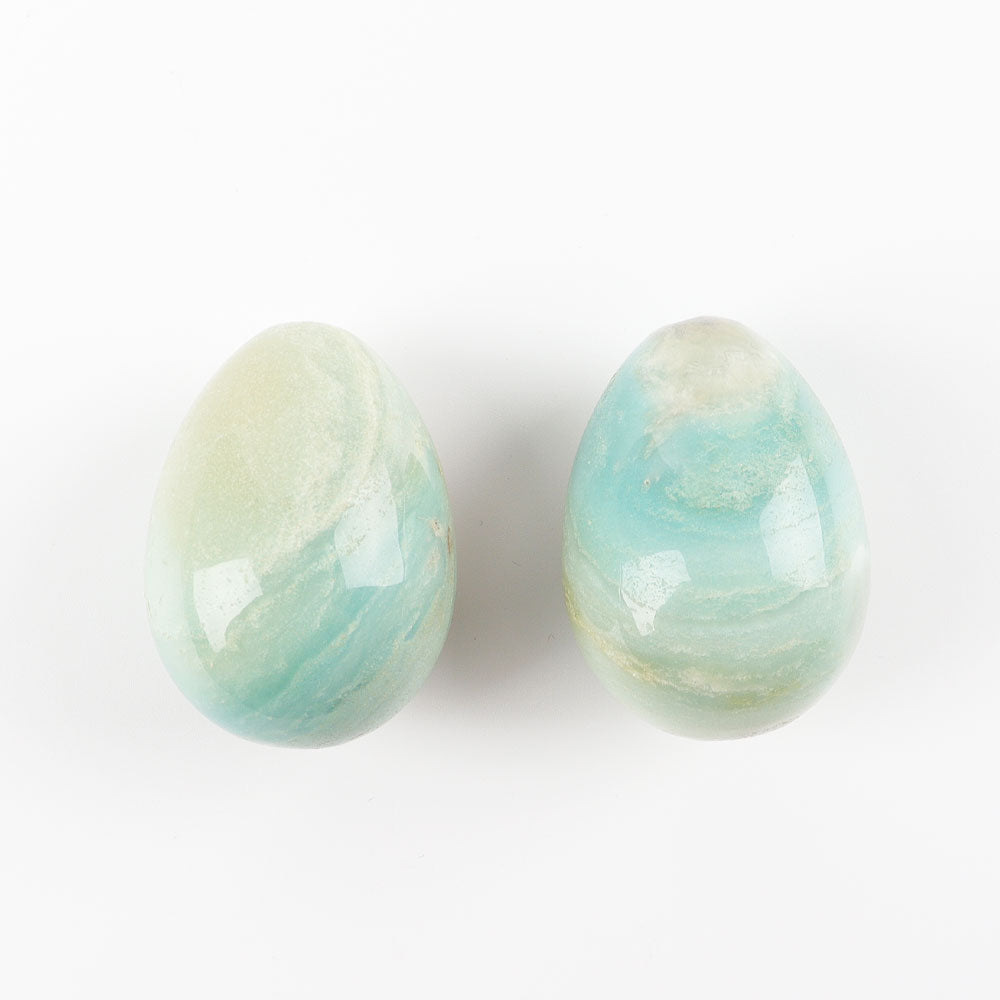 2" Sky Blue Stone Carving Egg Shape Crystal Palm Stone