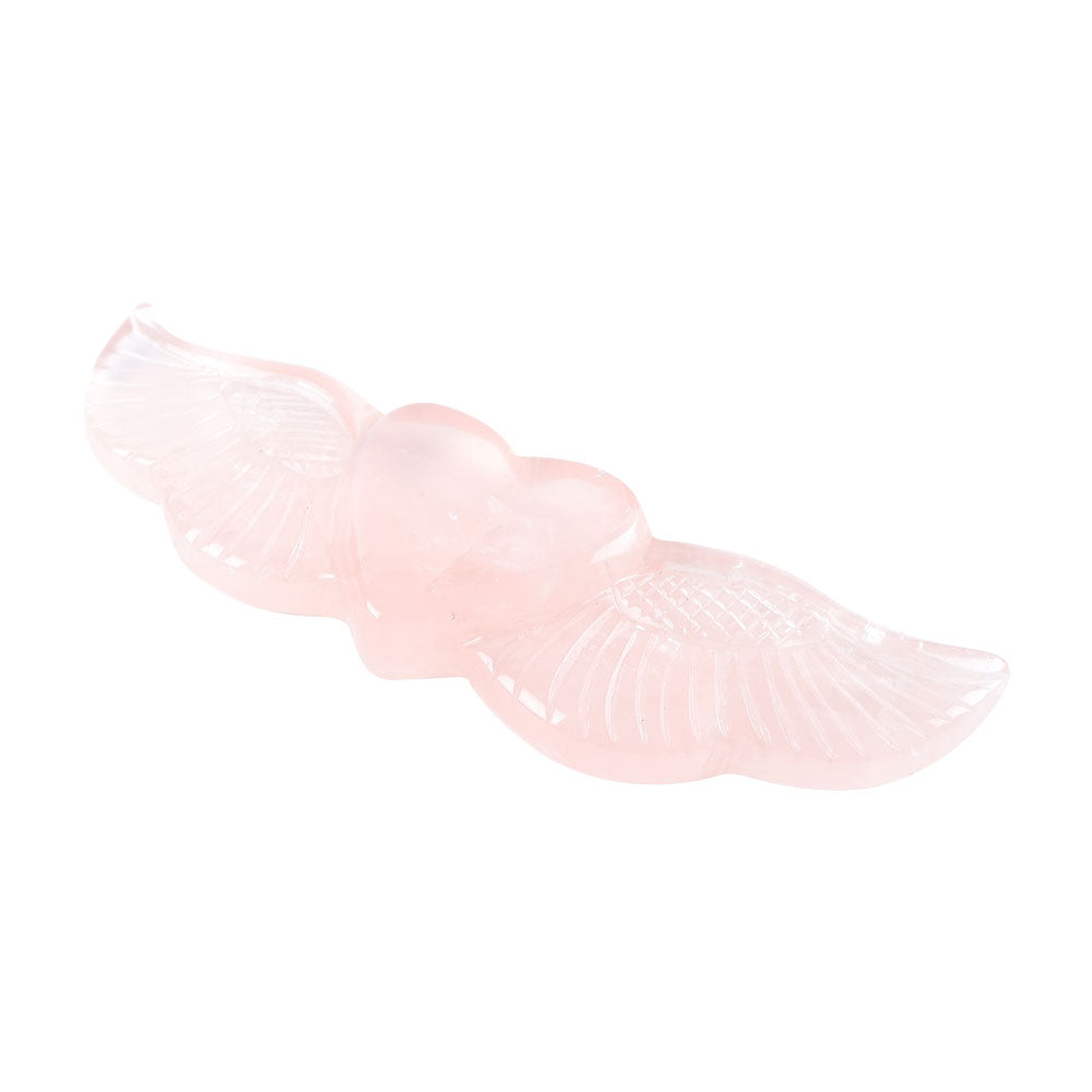 Rose Quartz Carved Heart with Wings