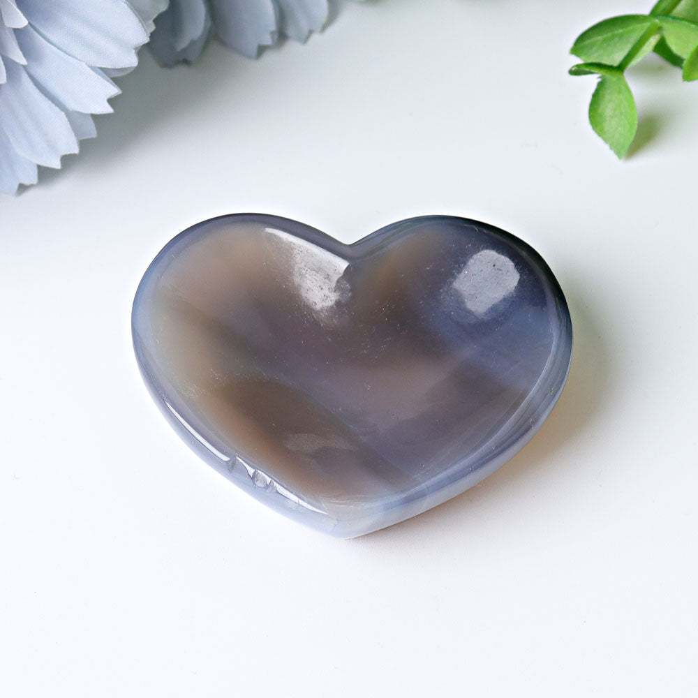2.1" Agate Heart Shape Bowl Crystal Carvings