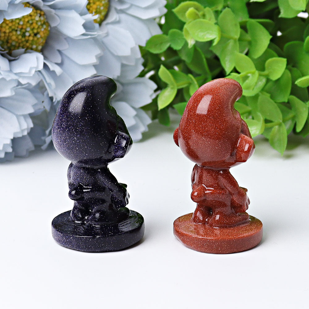 2.1" Blue Golden Sandstone Smurfs Crystal Carvings