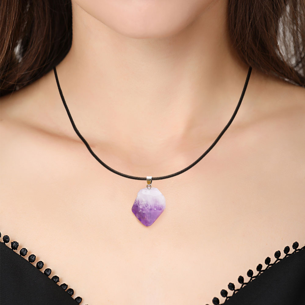 Natural Raw Amethyst Crystal Pendant Necklace